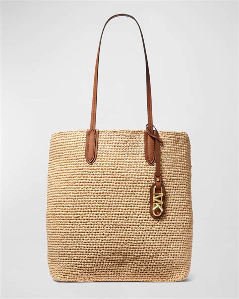 michael kors leather and straw bag|Michael Kors north south tote.